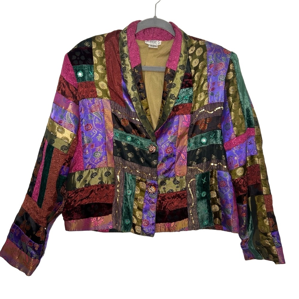 Vintage Minnie’s Closet Colorful Sequin Glam Maximalist Patchwork Jacket Size S
